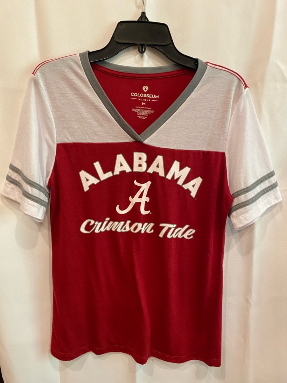 Colosseum Alabama Crimson Tide Short Sleeve V-Neck Tee - Crimson & White & Gray